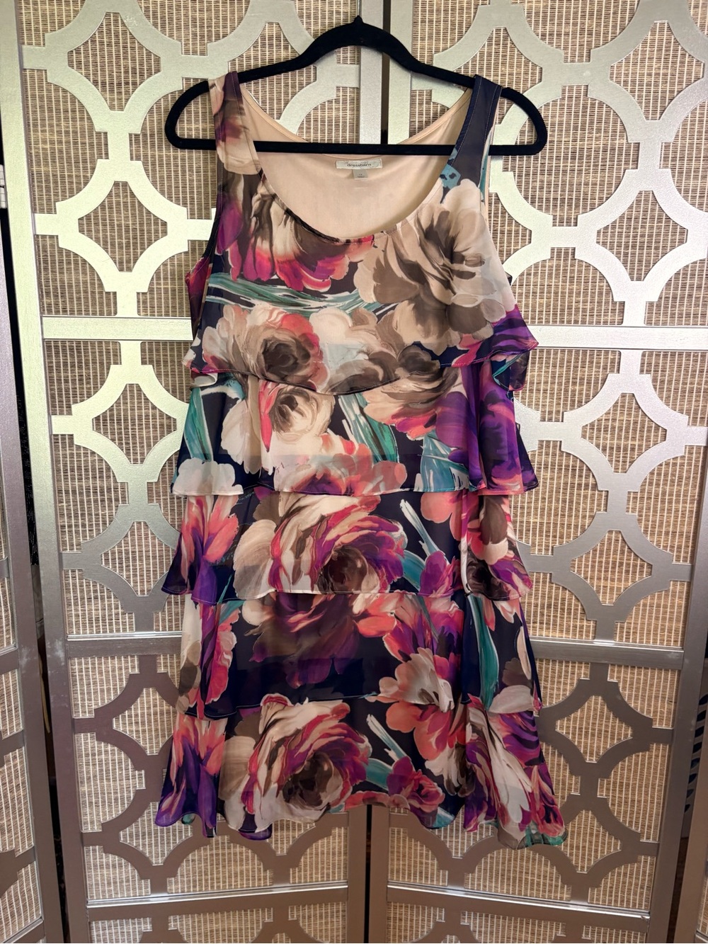 Whimsical dressbarn Purple Multi Floral Tiered Sleeveless Mini Dress